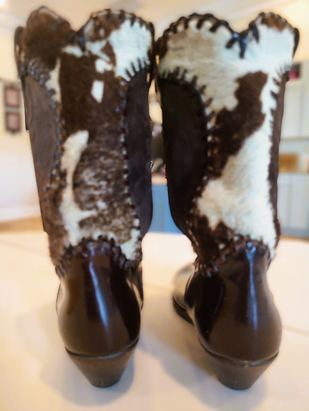VINTAGE Donald J Pliner Western Couture Cowhide Whipstitch Boots Size 7 Italy - Picture 5 of 7